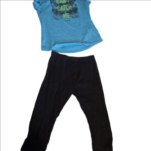 Girls Reebok Blue & Black "Can't Catch Me" Top & George Black Leggings L